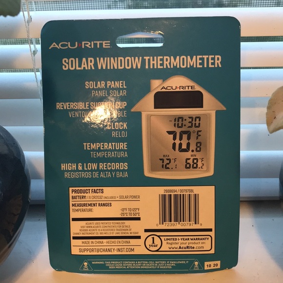 NWT AcuRite Solar Powered Window Thermometer Daily high/low temperature clock - Picture 8 of 8